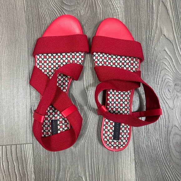 Lands’ End Red Strappy Stretch Flat Sandals Comfortable Summer Vacation Size 7B - Picture 1 of 5